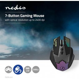 Nedis Mouse Gaming Cablato 7 Tasti LED Ottico 2400 DPI Nero 1.5M
