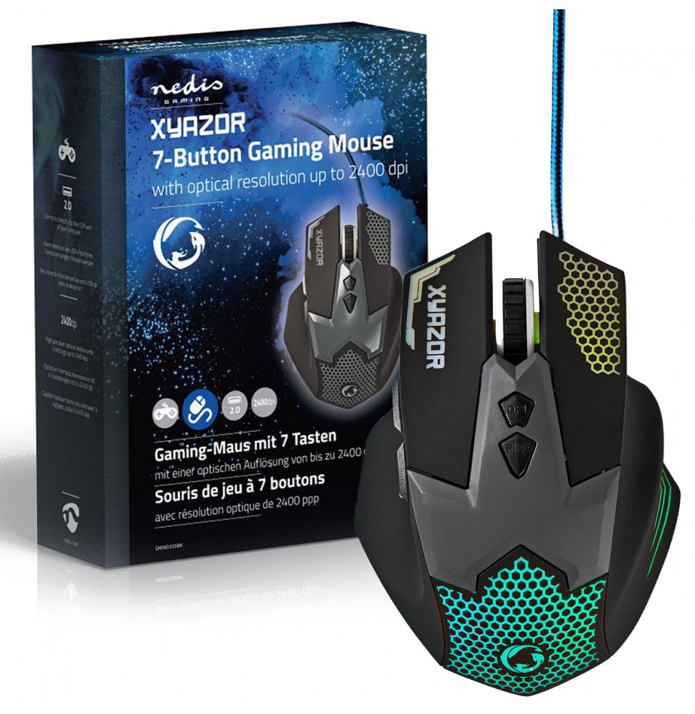 Nedis Mouse Gaming Cablato 7 Tasti LED Ottico 2400 DPI Nero 1.5M