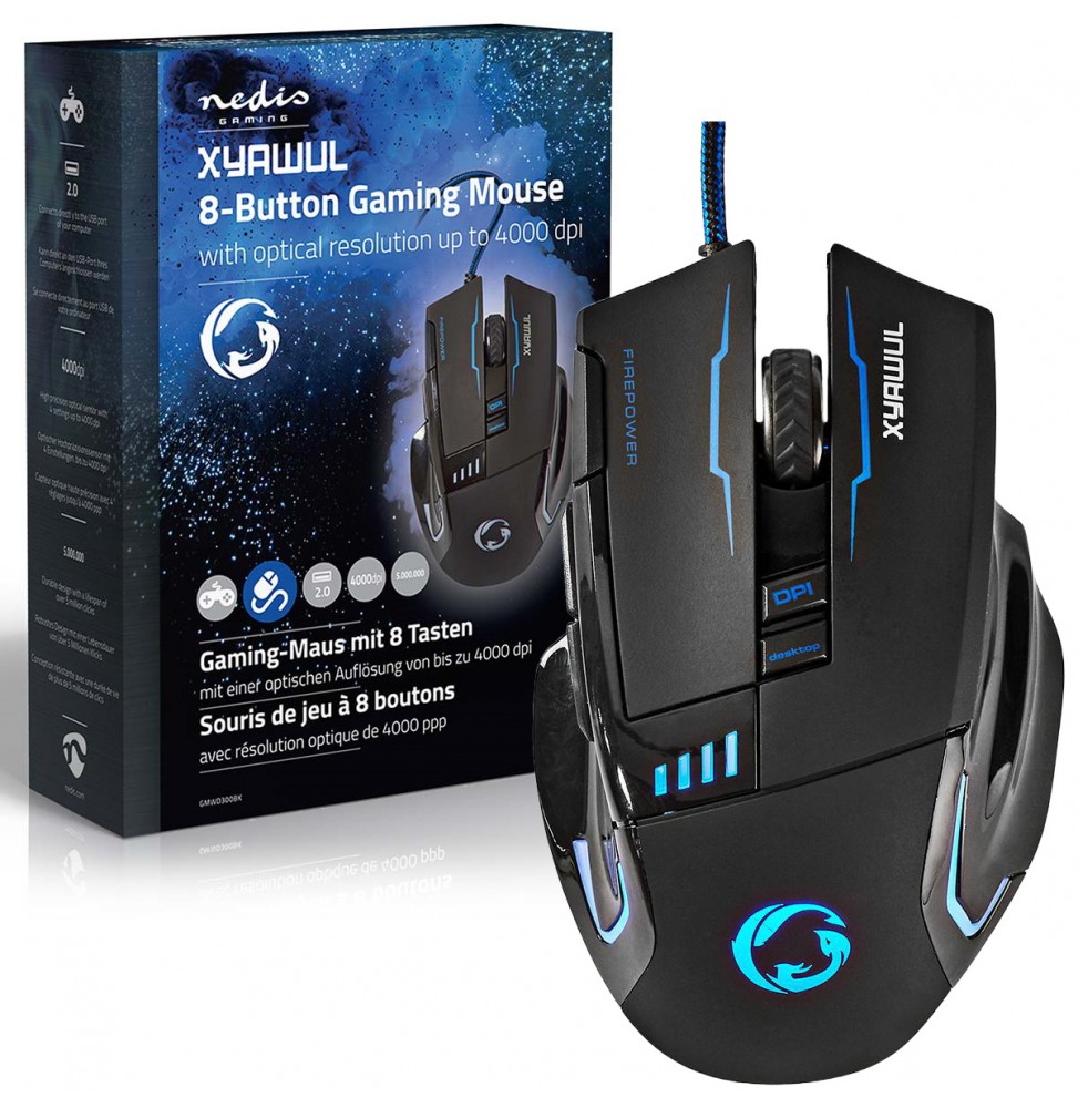 Nedis Mouse Gaming Cablato 8 Tasti Programmabili LED 4000 DPI Nero