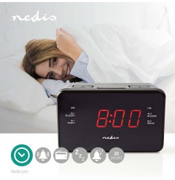 Nedis Radio Sveglia Digitale con display a led 2 allarmi funzione snooze AUX AM FM