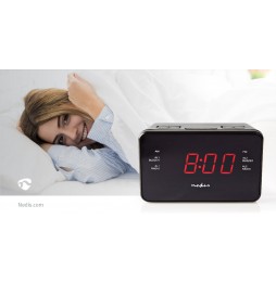 Nedis Radio Sveglia Digitale con display a led 2 allarmi funzione snooze AUX AM FM