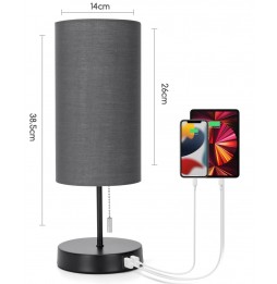 Aigostar Lampada da tavolo comodino moderna in metallo e tessuto ricarica smartphone USB