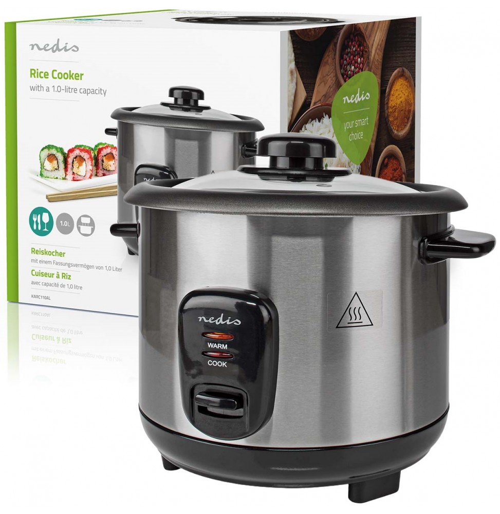 Nedis Cuoci Riso Acciaio Inox Satinato 1 Litro 400 Watt Antiaderente Estraibile