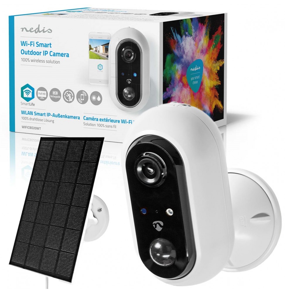Nedis Telecamera Smart IP videosorveglianza WIFII Solare IP65 Visione Notturna e Sensore di Movimento