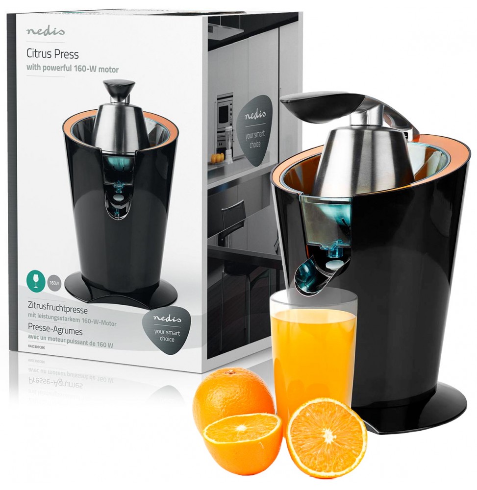 Nedis Spremiagrumi Elettrico a Leva 160W Nero Opaco 2 Coni Funzione Antigoccia