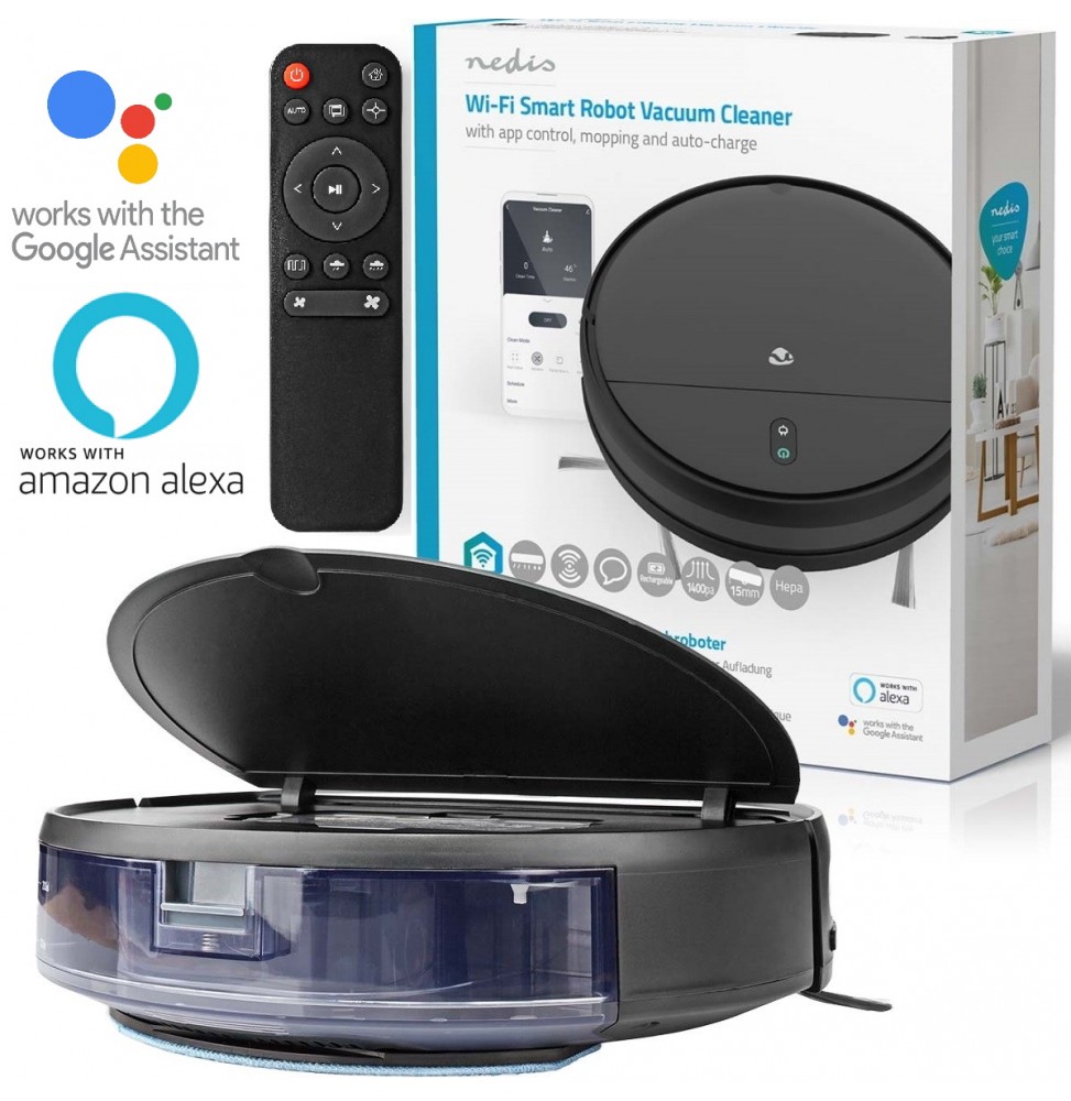 Nedis Aspirapolvere robot Smart wifii 3 in 1 aspira spazza lava google e alexa
