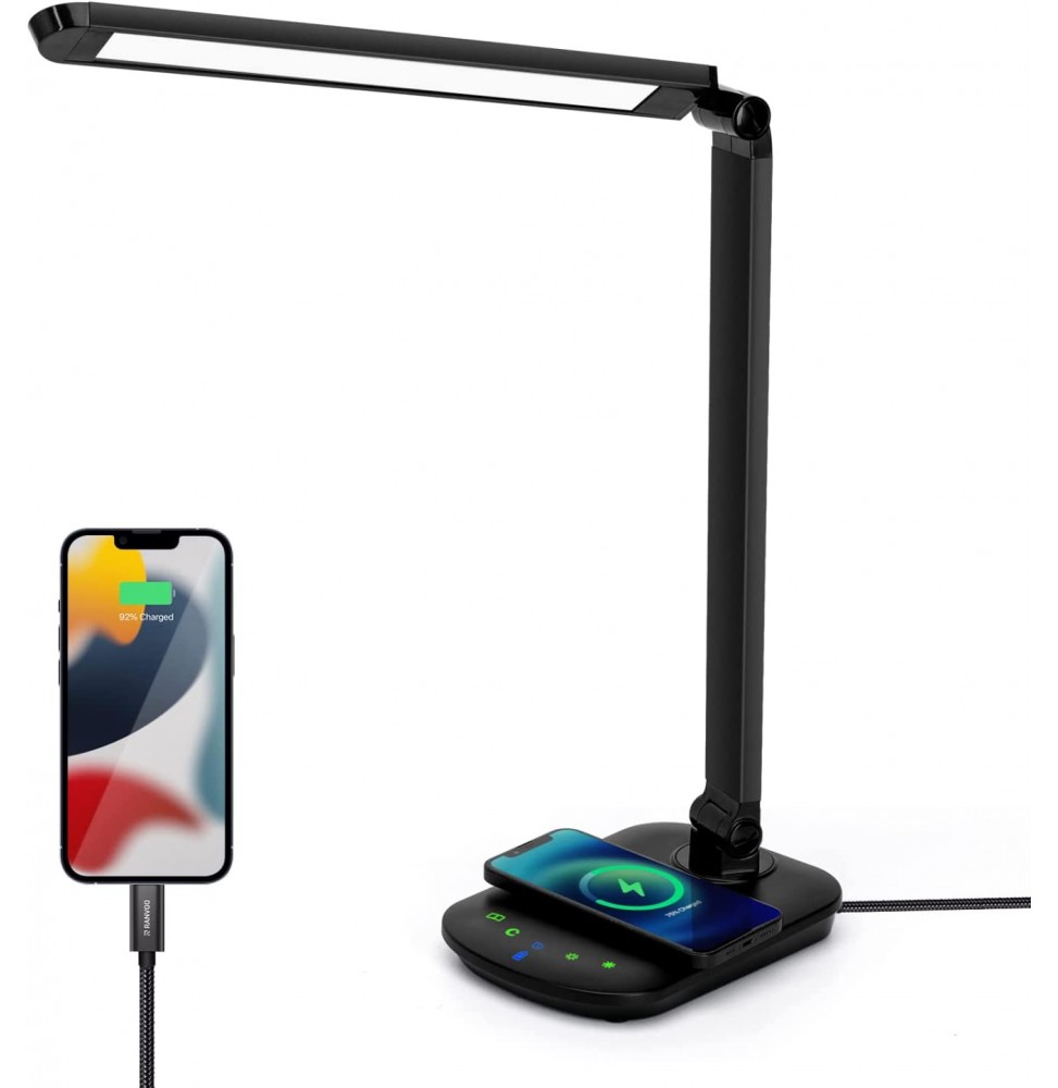 Aigostar Lampada Scrivania LED 8W Dimmer 5 CCT Ricarica Wireless USB Touch