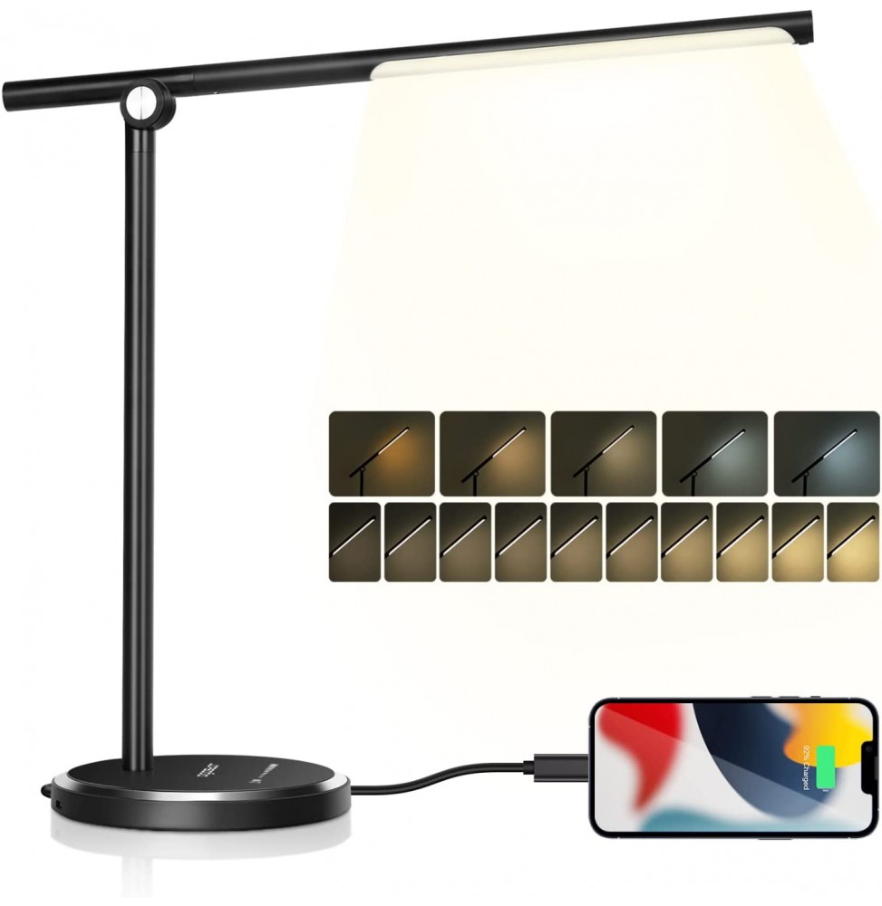 Aigostar Lampada Scrivania LED 8W Dimmer 5 CCT Pieghevole USB Touch