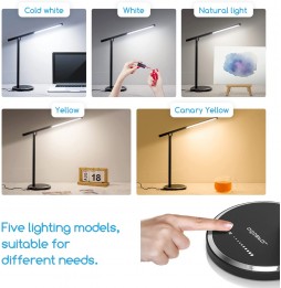 Aigostar Lampada Scrivania LED 8W Dimmer 5 CCT Pieghevole USB Touch