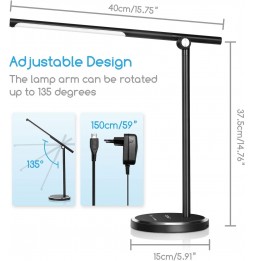 Aigostar Lampada Scrivania LED 8W Dimmer 5 CCT Pieghevole USB Touch