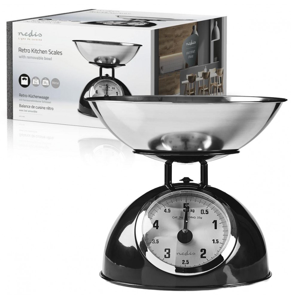 Nedis Bilancia Meccanica da cucina professionale stile retrò in acciaio inossidabile 5Kg Black