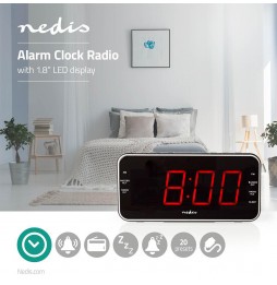 Nedis Radio Sveglia Digitale con display a led 2 allarmi funzione snooze USB AUX AM FM