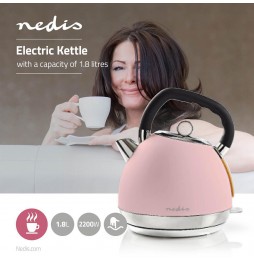 Nedis Bollitore elettrico Vintage 1,8 Litri Filtro Protezione a Seco morbido al tatto Rosa 2200 Watt