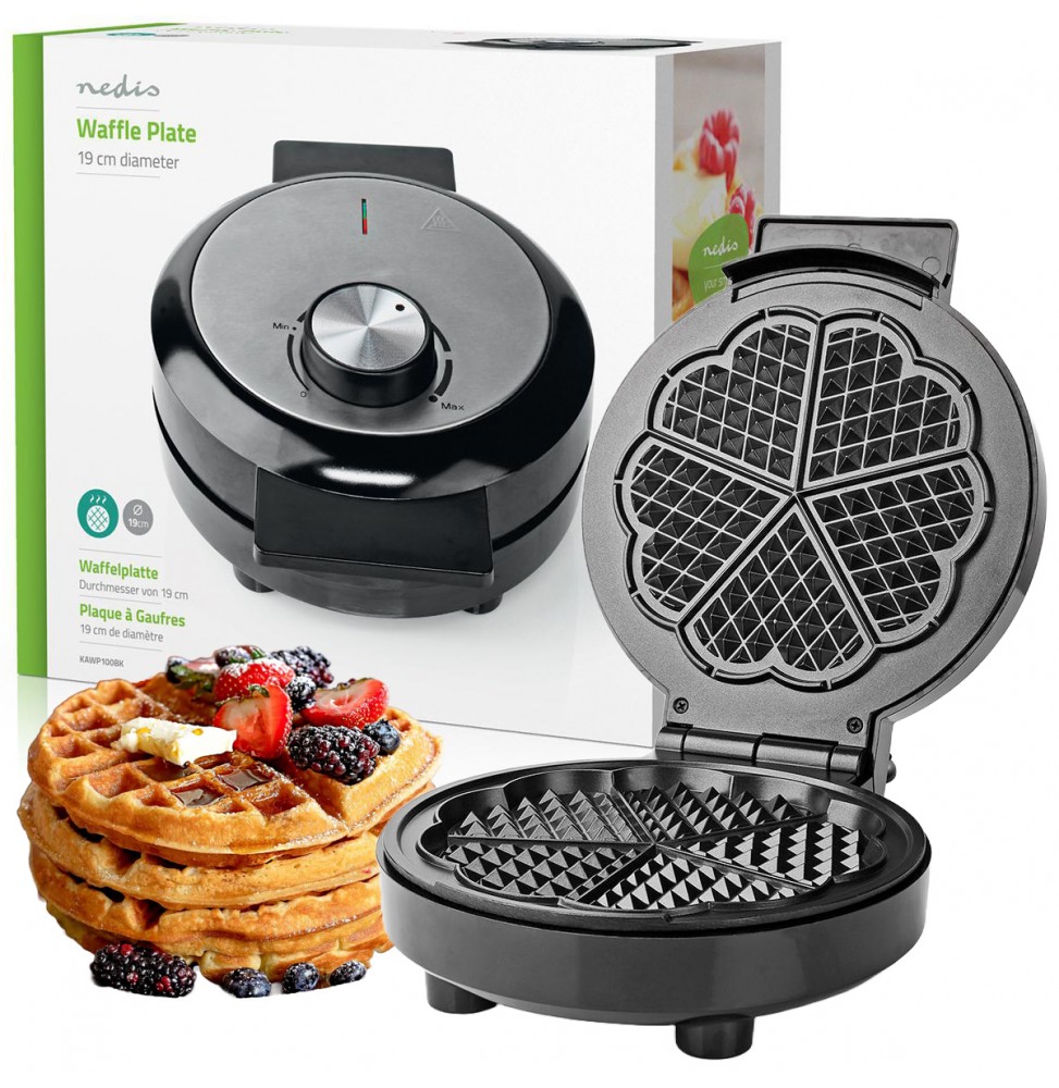 Nedis Macchina Waffle Maker Party Piastra 19cm Antiaderente Cuore 1000W KAWP100BK