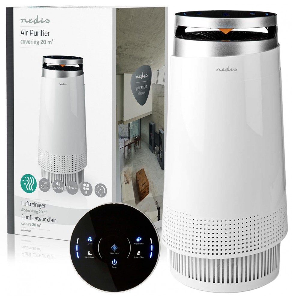 NEDIS Purificatore d'Aria CADR 130 m³/h 99,99% di particelle di polvere sporco odori 20 mq