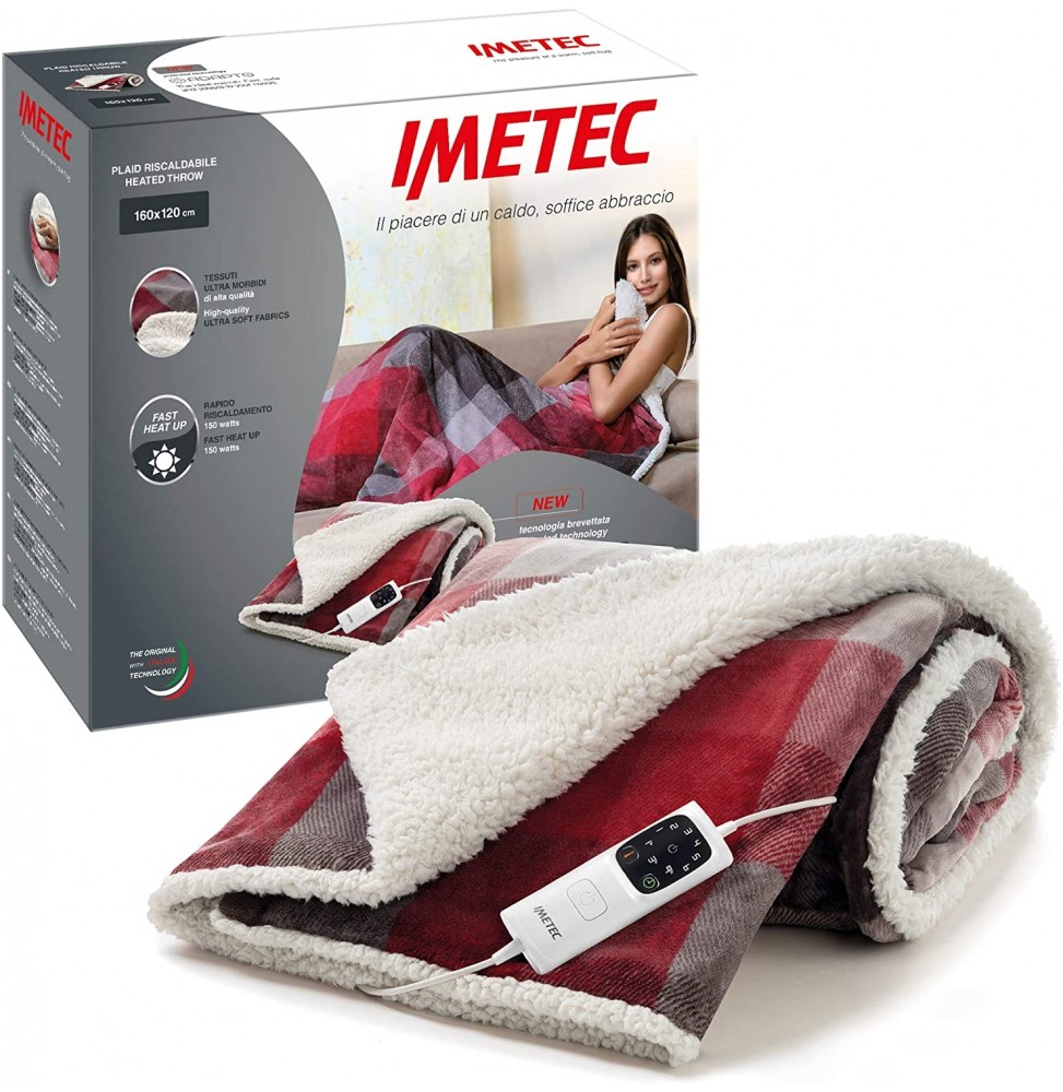 Imetec Plaid Riscaldabile Singolo Termocoperta Adapto Velvet Tartan 150x110cm