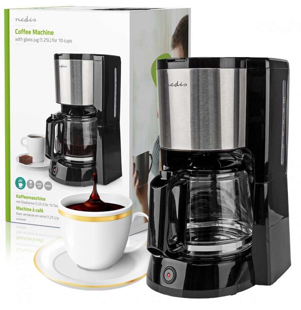 Nedis Macchina per il Caffè Americano 1000 Watt Caffettiera Elettrica 12 Tazze Nera Aciaio