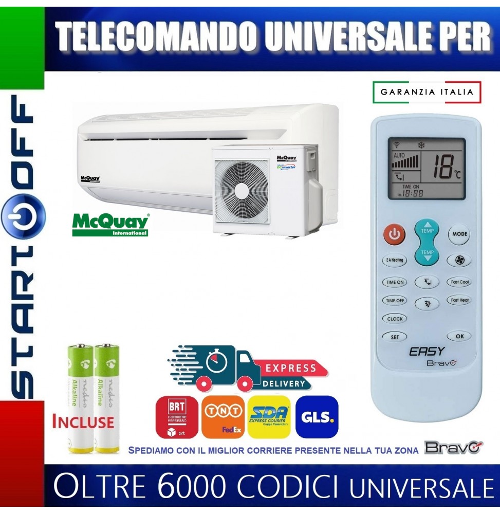 TELECOMANDO UNIVERSALE PER MCQUAY CONDIZIONATORE CLIMATIZZATORE D'ARIA