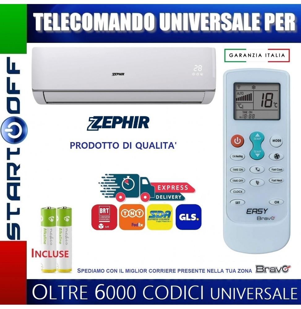 TELECOMANDO UNIVERSALE PER ZEPHIRE CONDIZIONATORE CLIMATIZZATORE D'ARIA