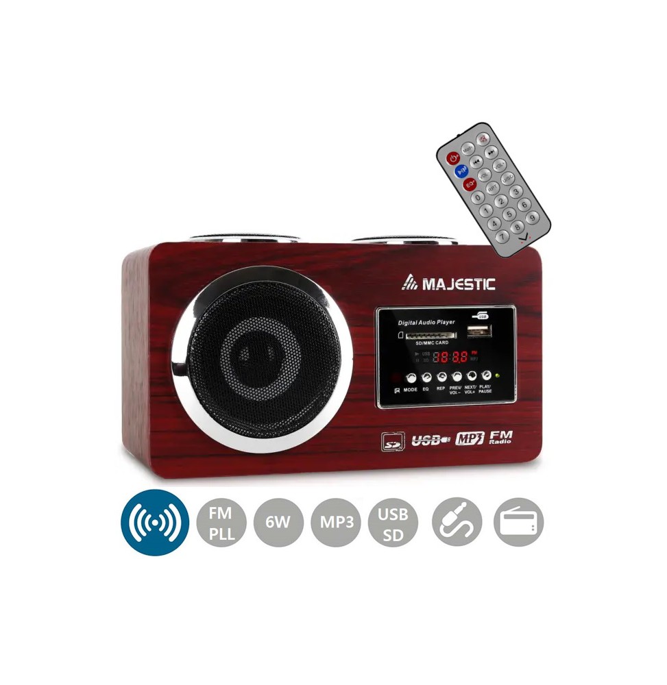 Majestic AH-173 New – Radio FM Vintage in Legno con USB, SD, AUX e Batteria Ricaricabile