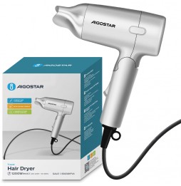 Aigostar Asciugacapelli da Viaggio Professionale Pieghevole 1200Watt Argento
