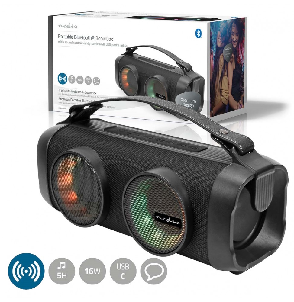 Nedis Cassa Altoparlante Boombox Bluetooth® Luci Party 24 W USB SD AUX 5 ore