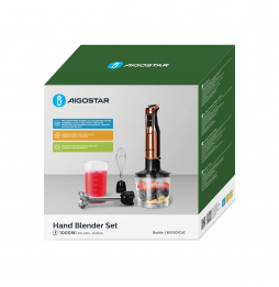 Aigostar Buckle Frullatore a Immersione 4 in 1 Minipimer 1000W 6 Velocità Nero