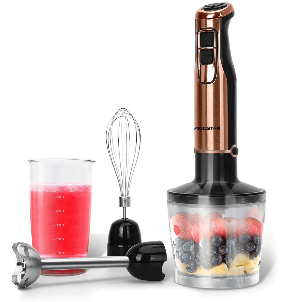 Aigostar Buckle Frullatore a Immersione 4 in 1 Minipimer 1000W 6 Velocità Nero