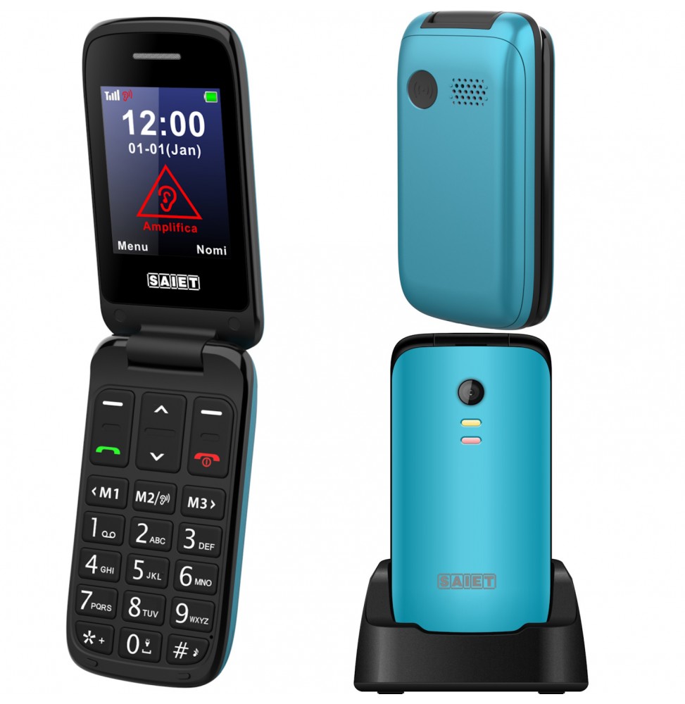 Saiet SCUDO TRE – Cellulare con Sportellino per Anziani, Tasti Grandi, SOS e Audio Potenziato Azzurro