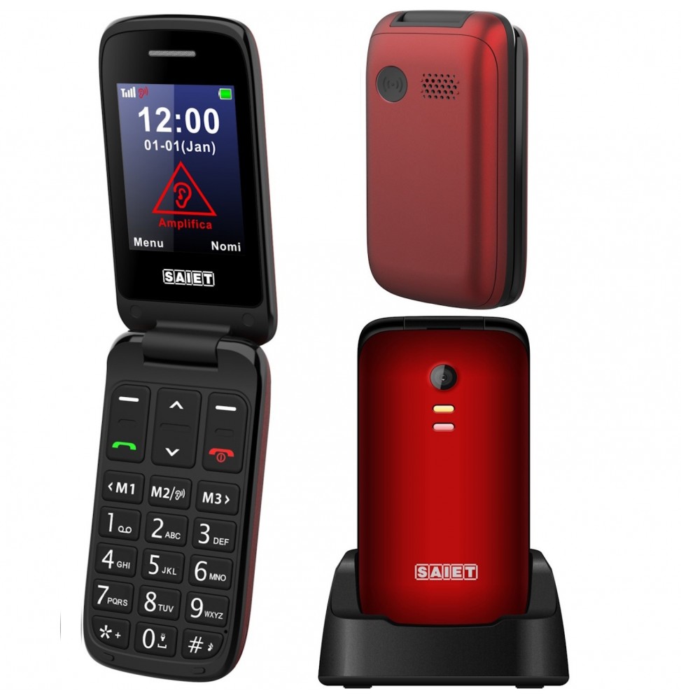 Saiet SCUDO TRE – Cellulare con Sportellino per Anziani, Tasti Grandi, SOS e Audio Potenziato Rosso
