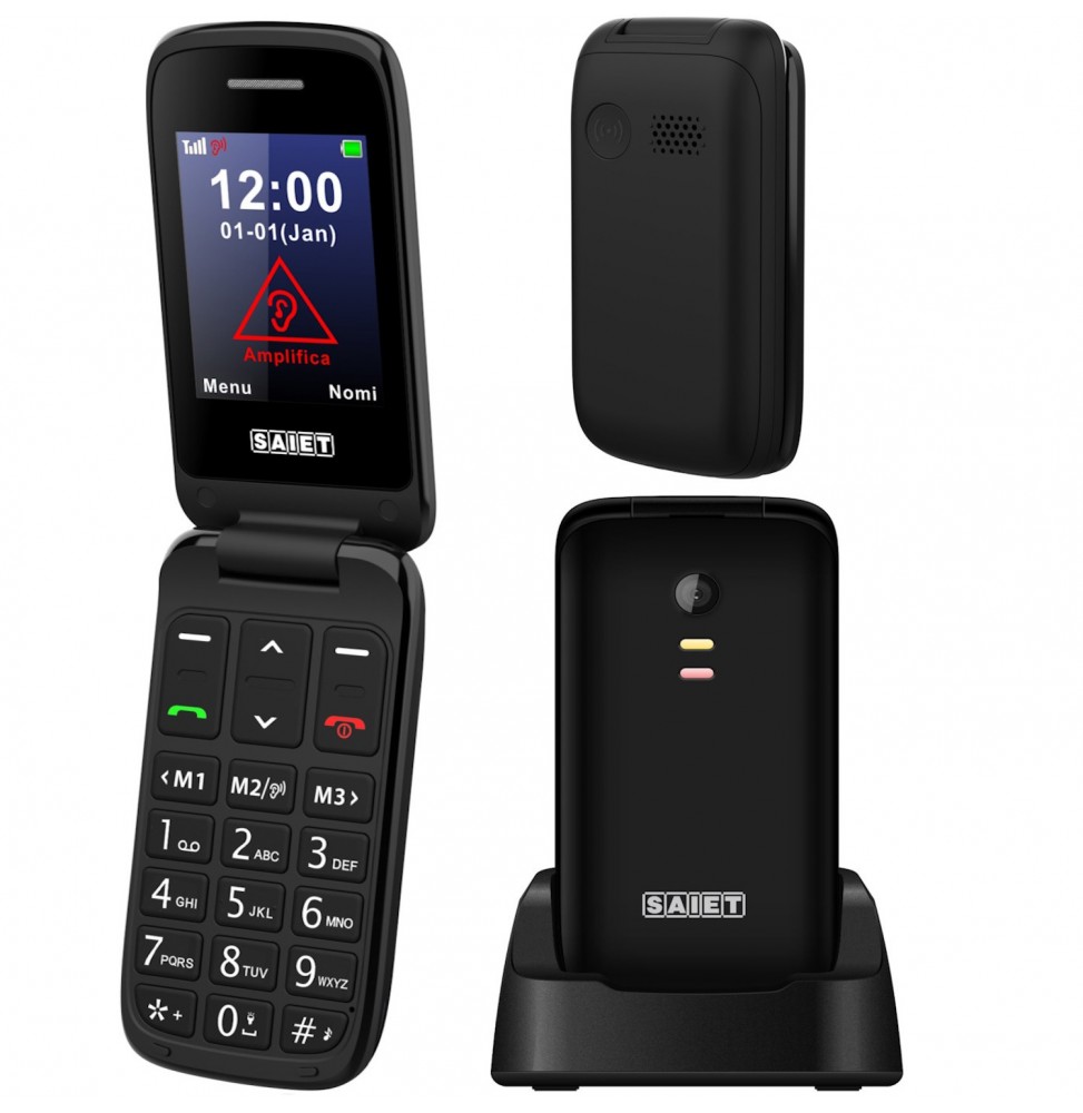 Saiet SCUDO TRE – Cellulare con Sportellino per Anziani, Tasti Grandi, SOS e Audio Potenziato Nero