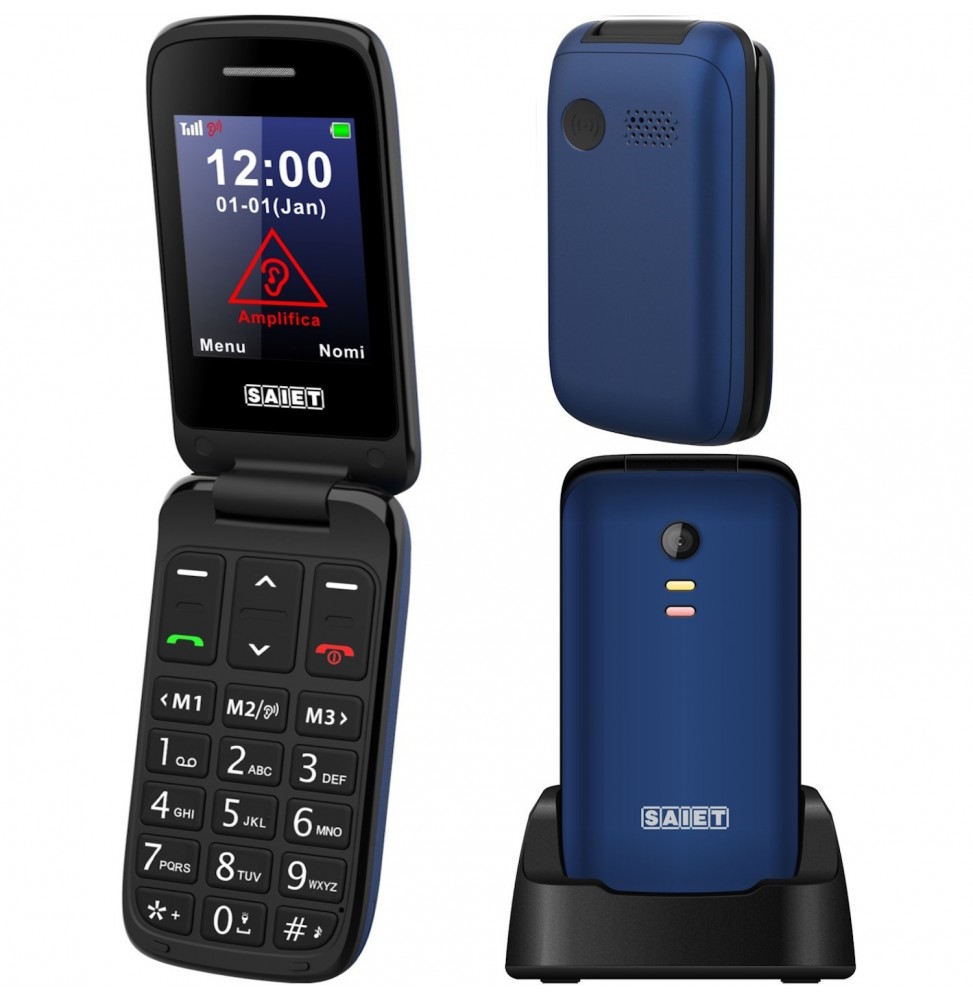 Saiet SCUDO TRE – Cellulare con Sportellino per Anziani, Tasti Grandi, SOS e Audio Potenziato Blu