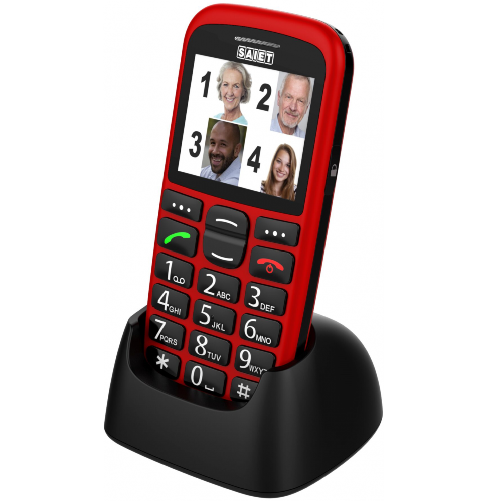 Saiet MAGNUM DUE – Cellulare per Anziani con Tasti Grandi, SOS, Audio Alto e Base di Ricarica Rosso