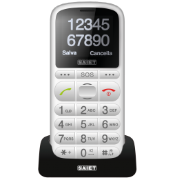 Saiet PRONTO MAX – Cellulare per Anziani con Tasti Grandi, SOS, Tasti Parlanti e Base di Ricarica Bianco