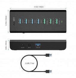 Aukey CB-H19 Duplicatore USB Hub Splitter Sdoppiatore Multipresa USB-A a 7 Porte USB 3.0 36Watt