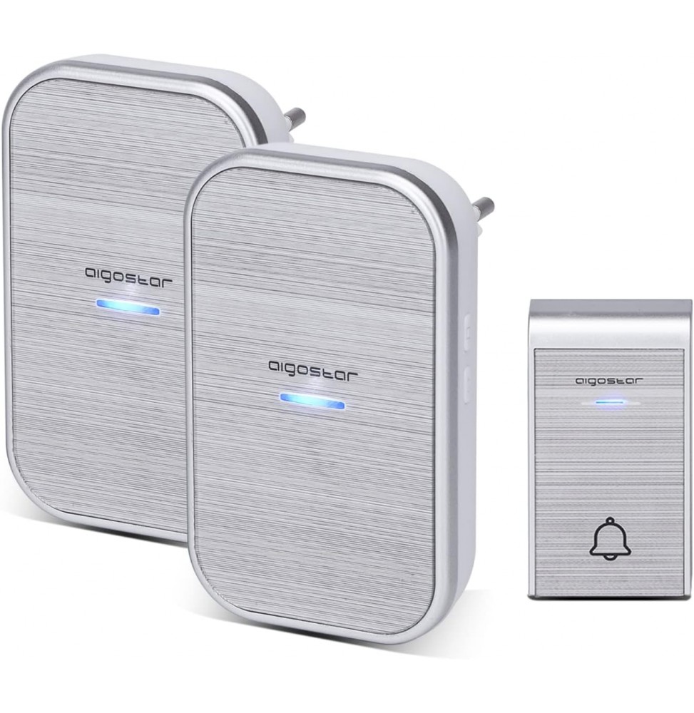 Aigostar Campanello Wireless Argento 36 Suonerie 150m IP44 2 Ricevitori E1