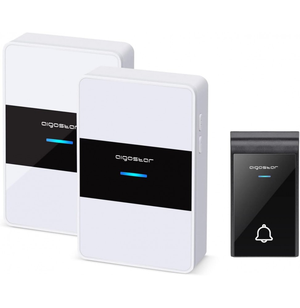 Aigostar Campanello Wireless DC Bianco Nero 36 Suonerie 150m IP44 2 Ricevitori