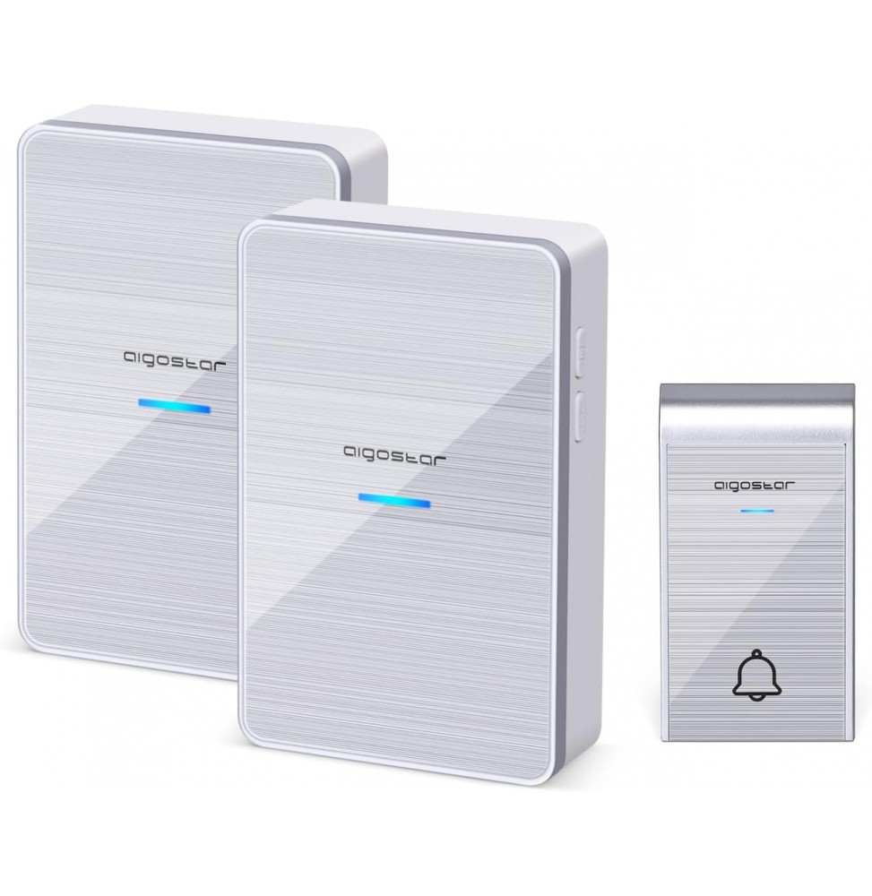 Aigostar Campanello Wireless DC Argento 36 Suonerie 150m IP44 2 Ricevitori