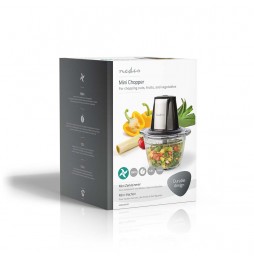 Nedis Tritatutto Elettrico 500W Contenitore Vetro 1L Lama Acciaio Inox Nero