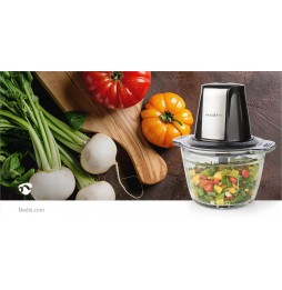Nedis Tritatutto Elettrico 500W Contenitore Vetro 1L Lama Acciaio Inox Nero