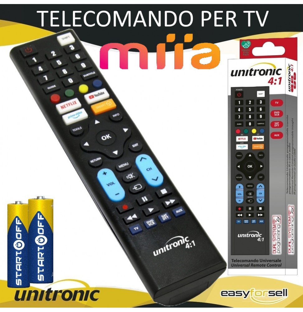 Telecomando MiiA Universale PER TV Pronto All'uso Pile Incluse