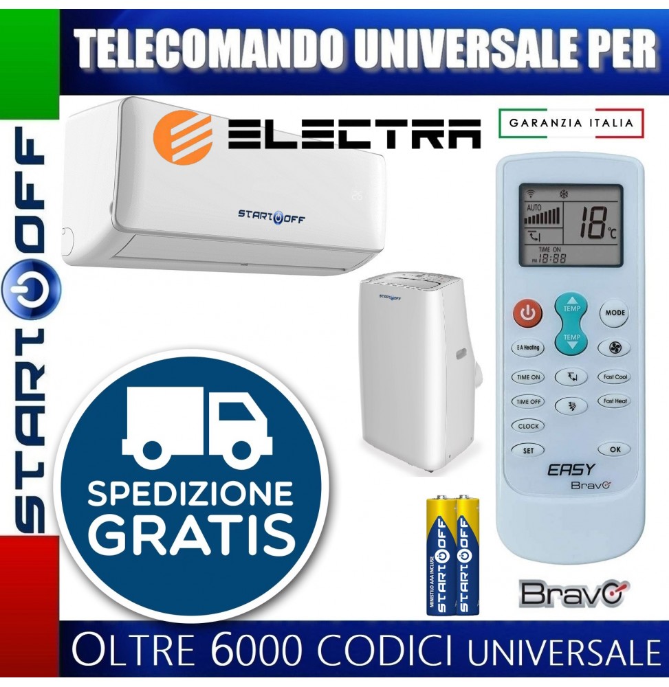 TELECOMANDO UNIVERSALE PER ELECTRA CONDIZIONATORE CLIMATIZZATORE D'ARIA