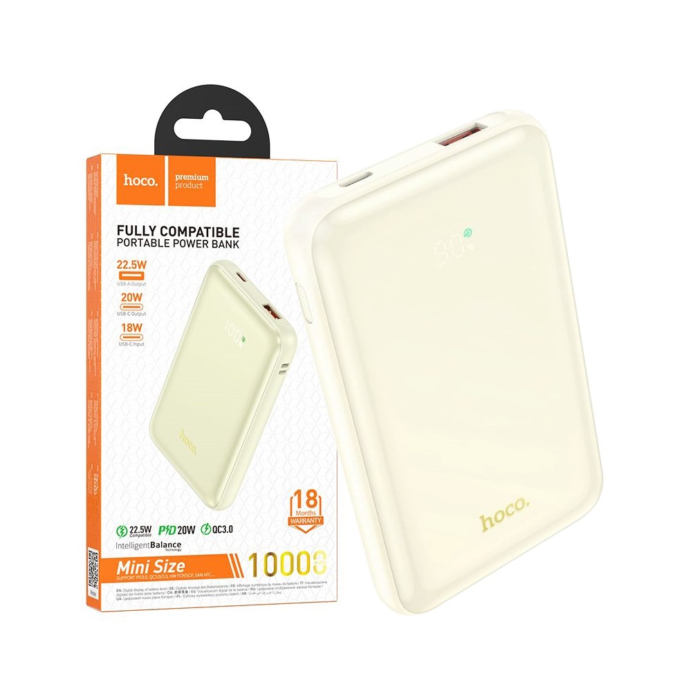 Hoco Q21 Powerbank 10000mah 22.5w Pd Qc Ricarica Veloce Led Abs Ignifugo