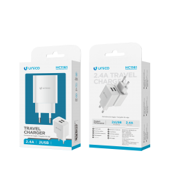 Unico Caricabatteria Rete 2.4A Doppia Porta USB-A Smart Charge Bianco ABS