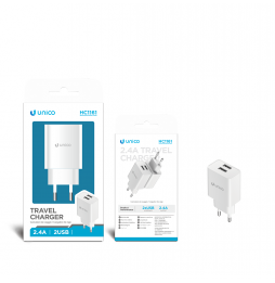Unico Caricabatteria Rete 2.4A Doppia Porta USB-A Smart Charge Bianco ABS