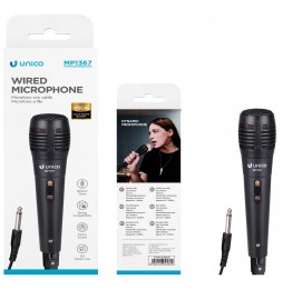 Unico Microfono Dinamico Professionale Cavo 2m Jack 6.35mm Adattatore 3.5mm Nero