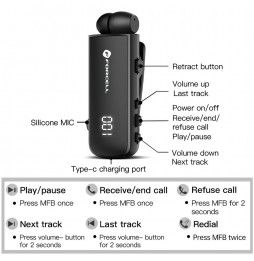 Forcell Auricolare Bluetooth 5.3 Retrattile F-AUDIO Drive Wireless Multipoint