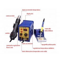 BAKU BK878L STAZIONE SALDANTE E PISTOLA TERMICA ARIA CALDA PROFESSIONALE 750WATT