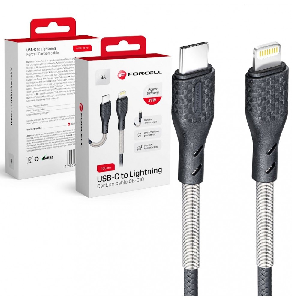 Forcell Cavo Type C a iPhone Lightning 8-pin Power Delivery PD27W CB-01C 1 metro nero