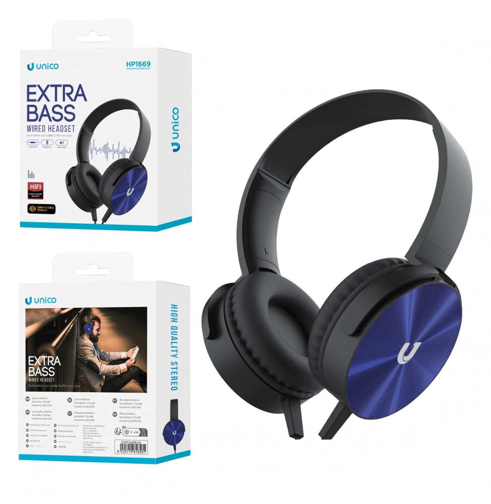 Unico HP1669 Cuffie Padiglione φ40㎜ Unifilari Con Microfono Over-Ear BlackBlu